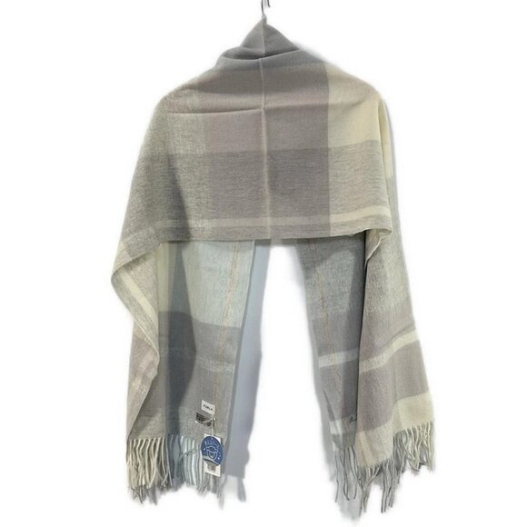 Auth FURLA - White Light Blue Light gray Wool Scarf - Picture 3 of 10
